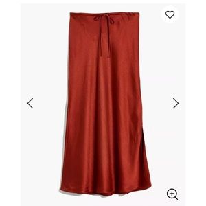 Madewell Linen Drawstring Midi Slip Skirt / 10 / AFTERGLOW RED